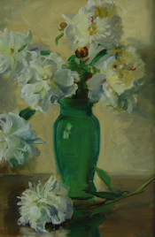 Peonies in Green Vase, no date, 28.75 x 21 inches